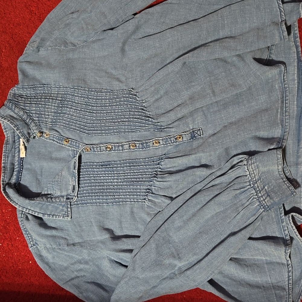 Pilcro Blue Button-Down Denim Blouse - Picture 2 of 5